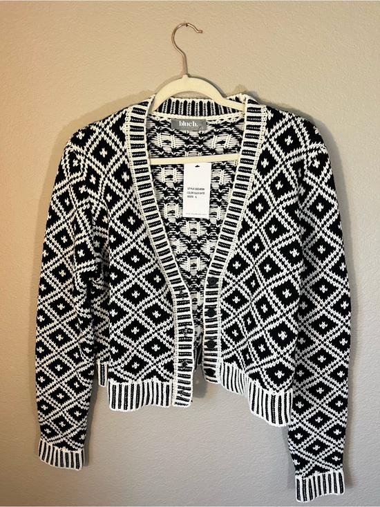 blue b Sweaters - Blue B Collection Black White Knit Cardigan Sweater Geometric Button Front NWT L